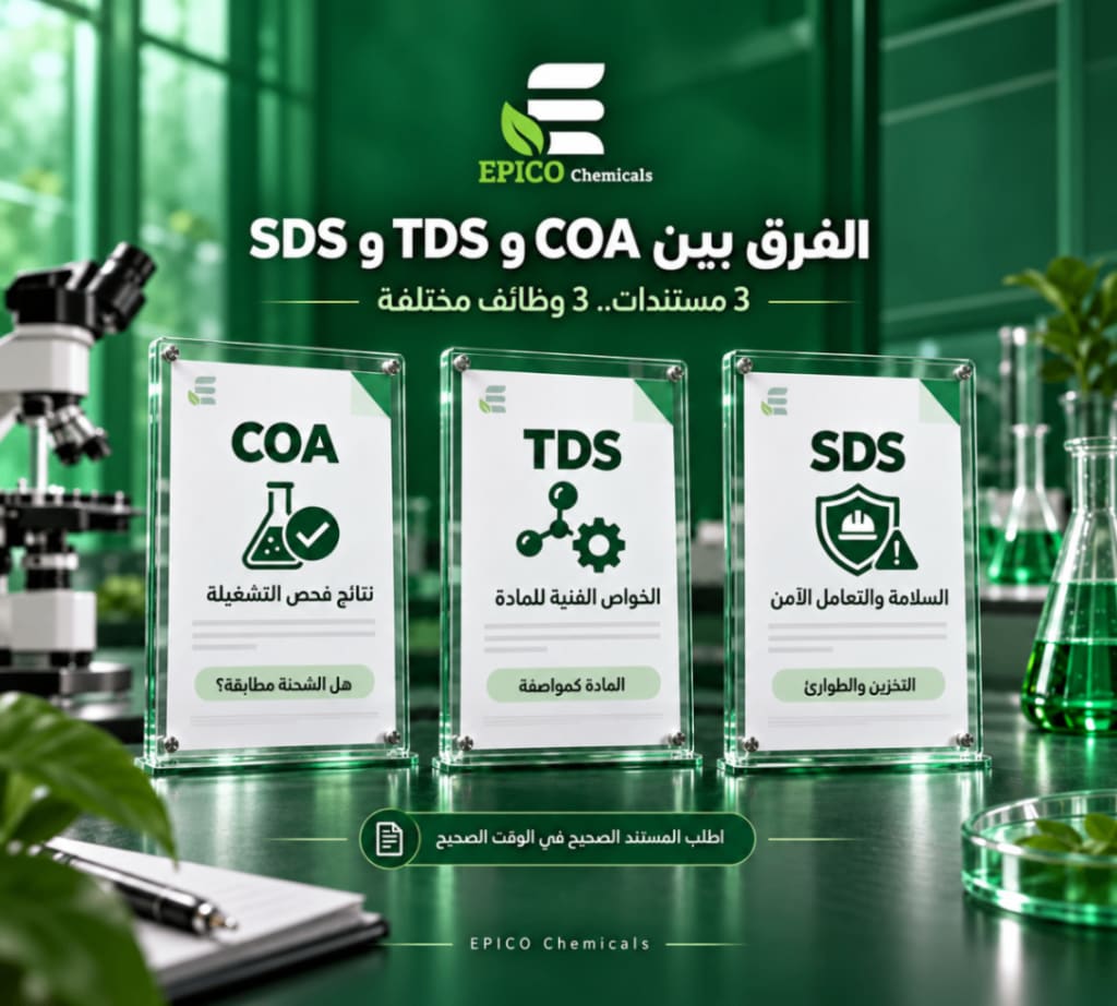 الفرق بين COA وTDS وSDS في المواد الكيميائية