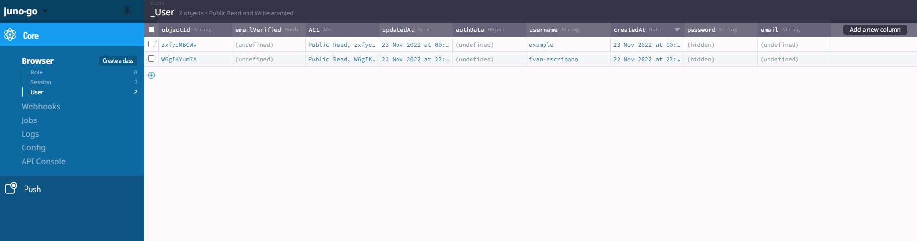 Parse dashboard