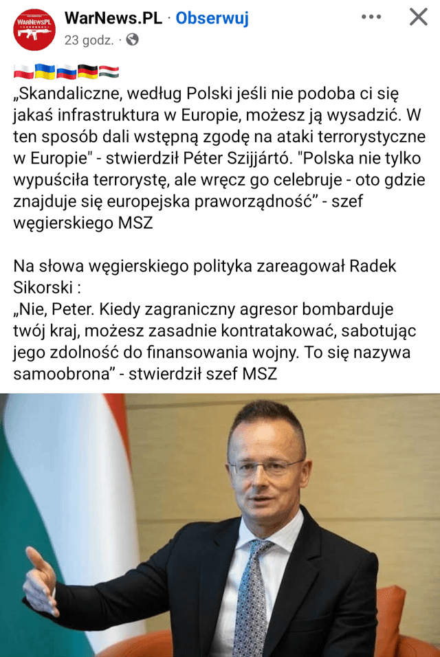 Radek Sikorski reaguje na słowa węgierskiego polityka