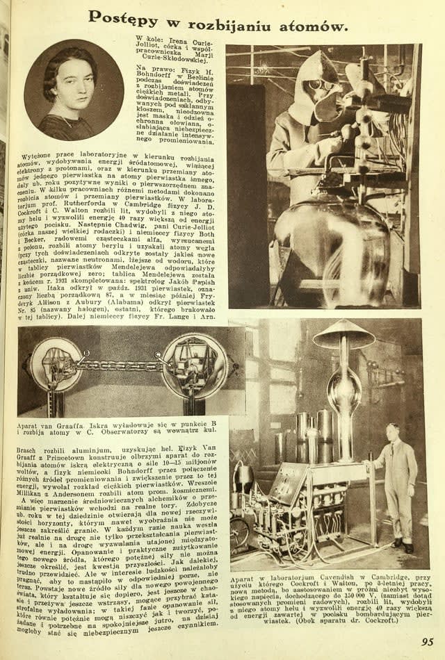 Artykuł z Kalendarza Ilustrowanego Kuriera Codziennego z roku 1933 na temat rozszczepiania jąder atomów.