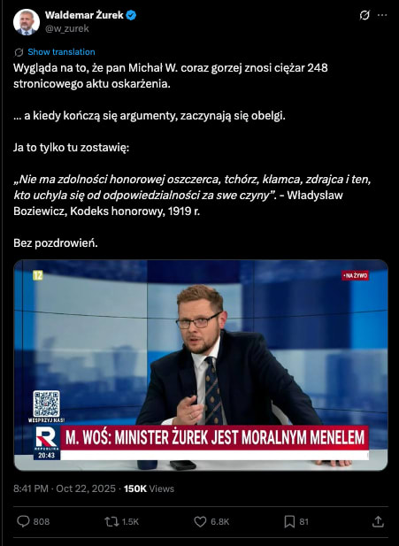 Michał W. pod presją 248-stronicowego aktu oskarżenia – cytat z Kodeksu Honorowego