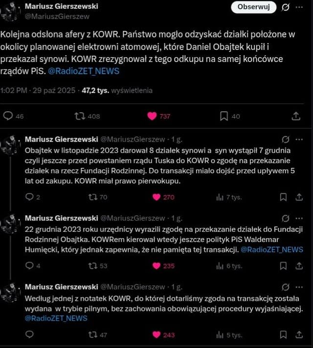 Daniel Obajtek też kupował działkę