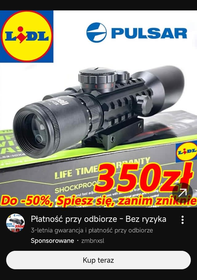 Dlaczego YouTube wyświetla fałszywe reklamy celowników do broni?