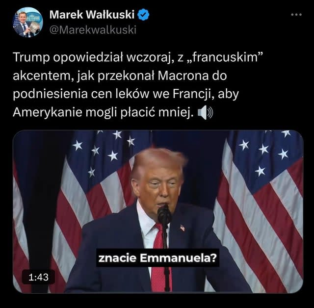 Trump chce zmusić Francję do podniesienia cen leków, bo Amerykanie płacą wielokrotnie drożej.