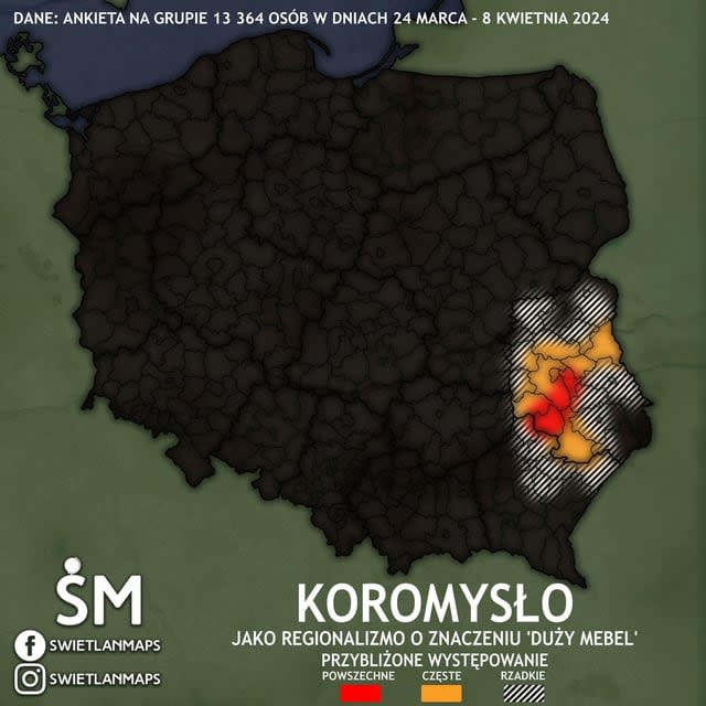Mapa używania wyrazu "koromysło".
