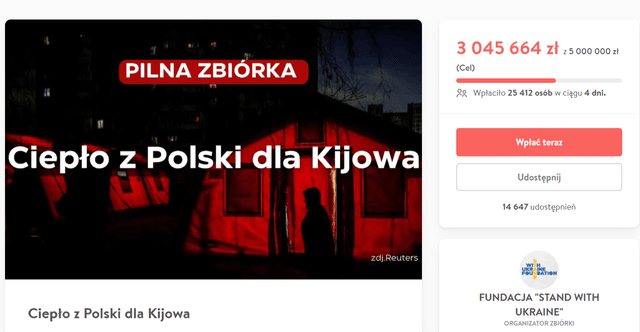 Poles donate millions to provide heating for Ukraine amid winter freeze and Russian attacks