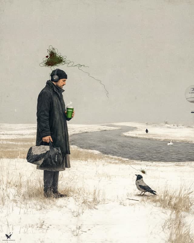 Luźna Kawka na mrozie