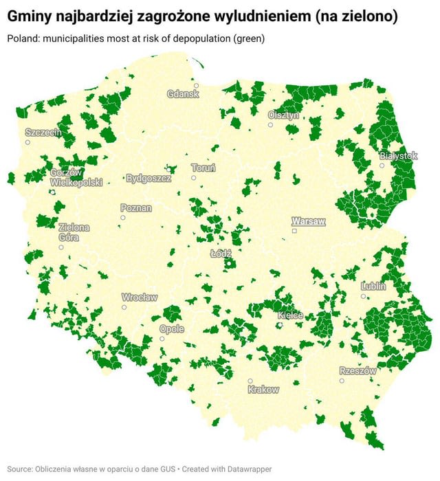 Gminy najbardziej zagrożone wyludnieniem - mapka