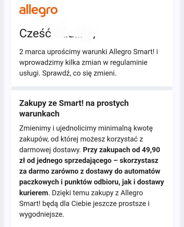 O, jak miło, allegro znowu podwyższyło progi darmowej wysyłki. Przepraszam, ujednoliciło, dla wygody klientów oczywiście