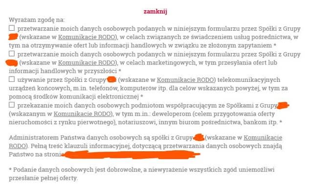 Nie pokażemy Ci mieszkania, które jest na sprzedaż, jeżli nie pozwolisz nam sprzedać swoich danych