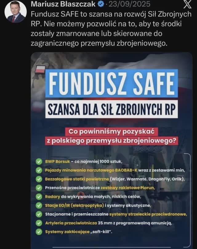 Błaszczak o SAFE kiedy jeszcze nie dostał wytycznych od ambasadora USA
