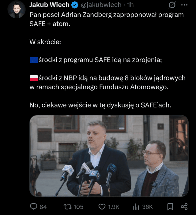 poseł Adrian Zandberg zaproponował program SAFE + atom.