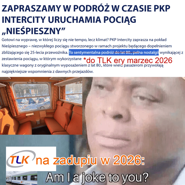 Rebrand: Zgniła TLK którą tłukłem się jeszcze w 2020-25 to teraz "sentymentalna podróż do lat 80."