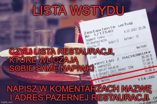 Lista restauracji w Polsce, które same naliczają sobie napiwki