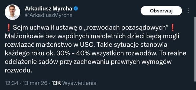Sejm uchwalił ustawę o rozwodach pozasądowych
