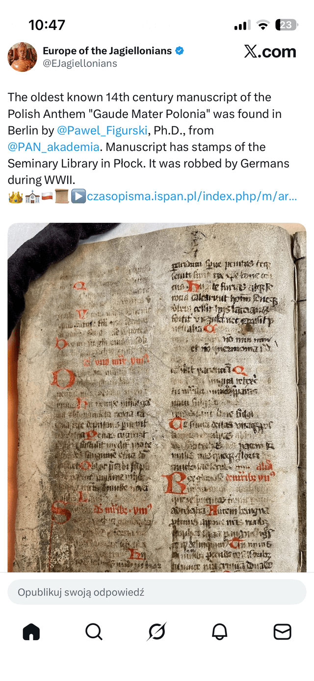 One of the oldest fragments of Gaude Mater Polonia (Bogurodzica) - stolen from Płock by Germans during the WW2, today in Berlin