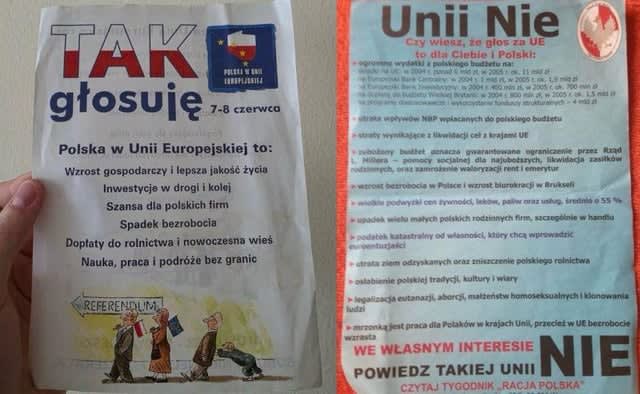 Ulotki sprzed referendum akcesyjnego do UE (2003 rok)