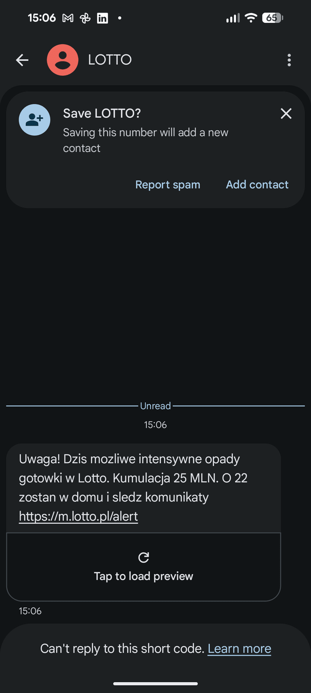 Spam od LOTTO podszywający się pod RCB