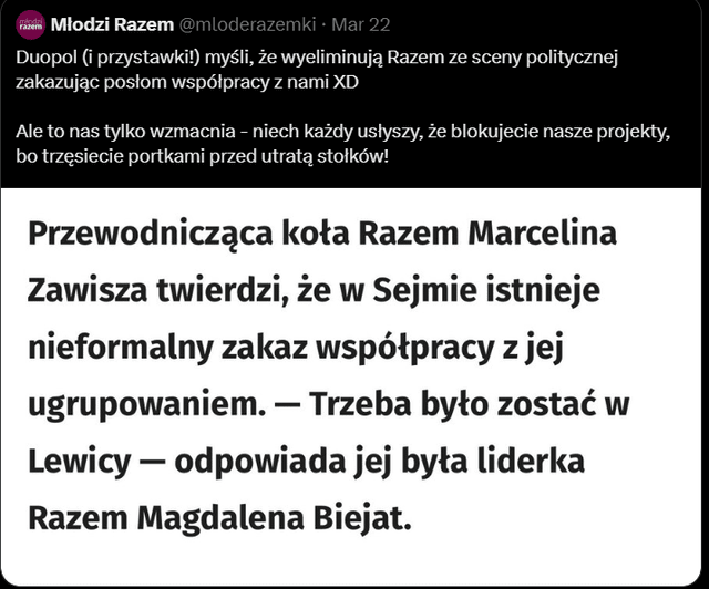 Nowa Lewica zabrania współpracy z partią Razem