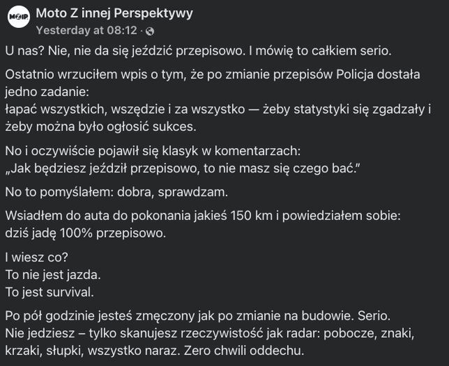 "Samochodoza" to również przekonanie, że kierowanie pojazdem którym trywialnie łatwo kogoś uszkodzić ma być relaksujące i przyjemne