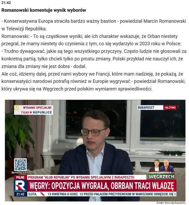 Zbieg z Polski komentuje wyniki wyborów na Węgrzech
