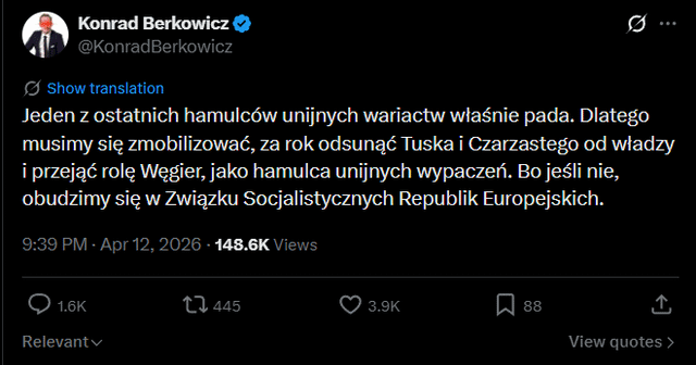 Berkowicz płacze po upadku Orbana
