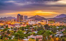Tucson Arizona sunset skyline with mountains