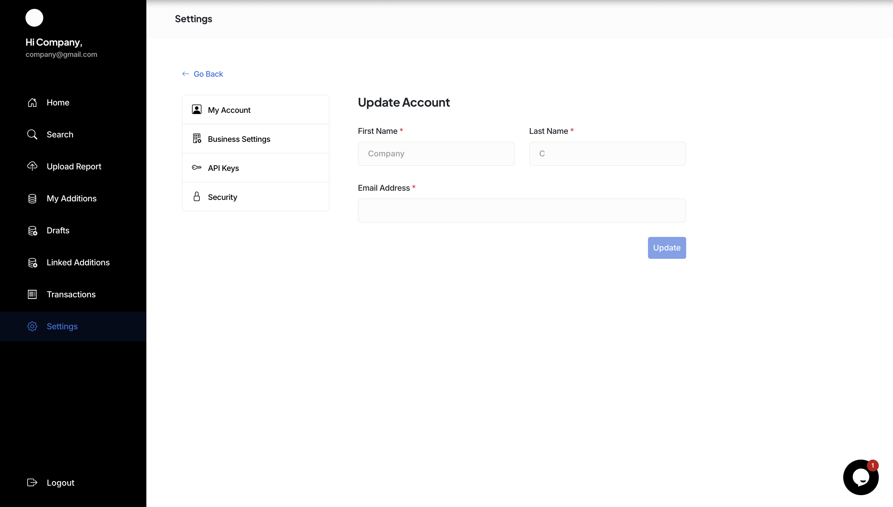 Image of Settings Page