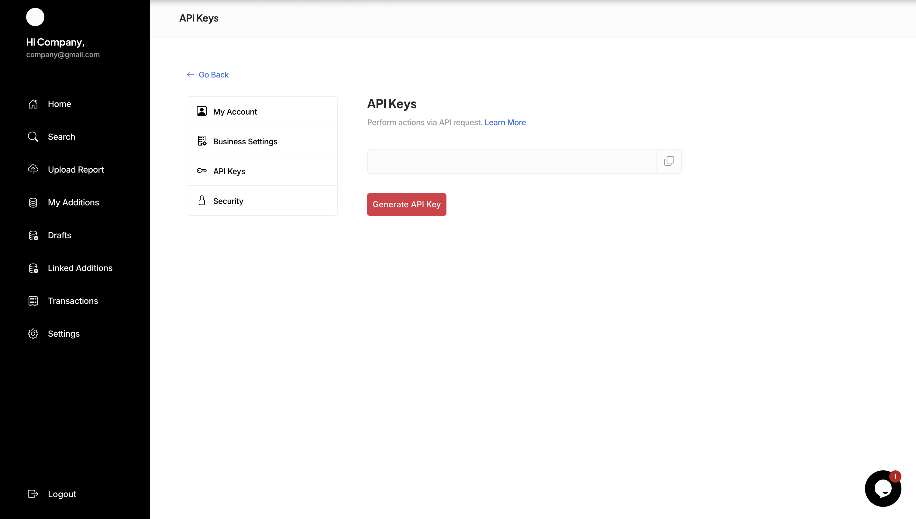 Image of API Key Request Button