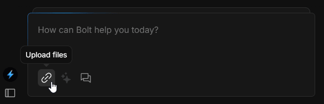 Screenshot of Upload files paperclip icon in the Bolt chatbox.