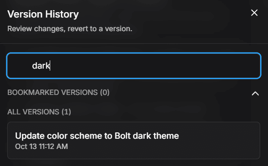 Screenshot of Version History feature in Bolt.