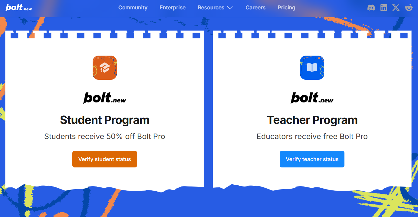 Screenshot of Bolt Student page showing discounts.