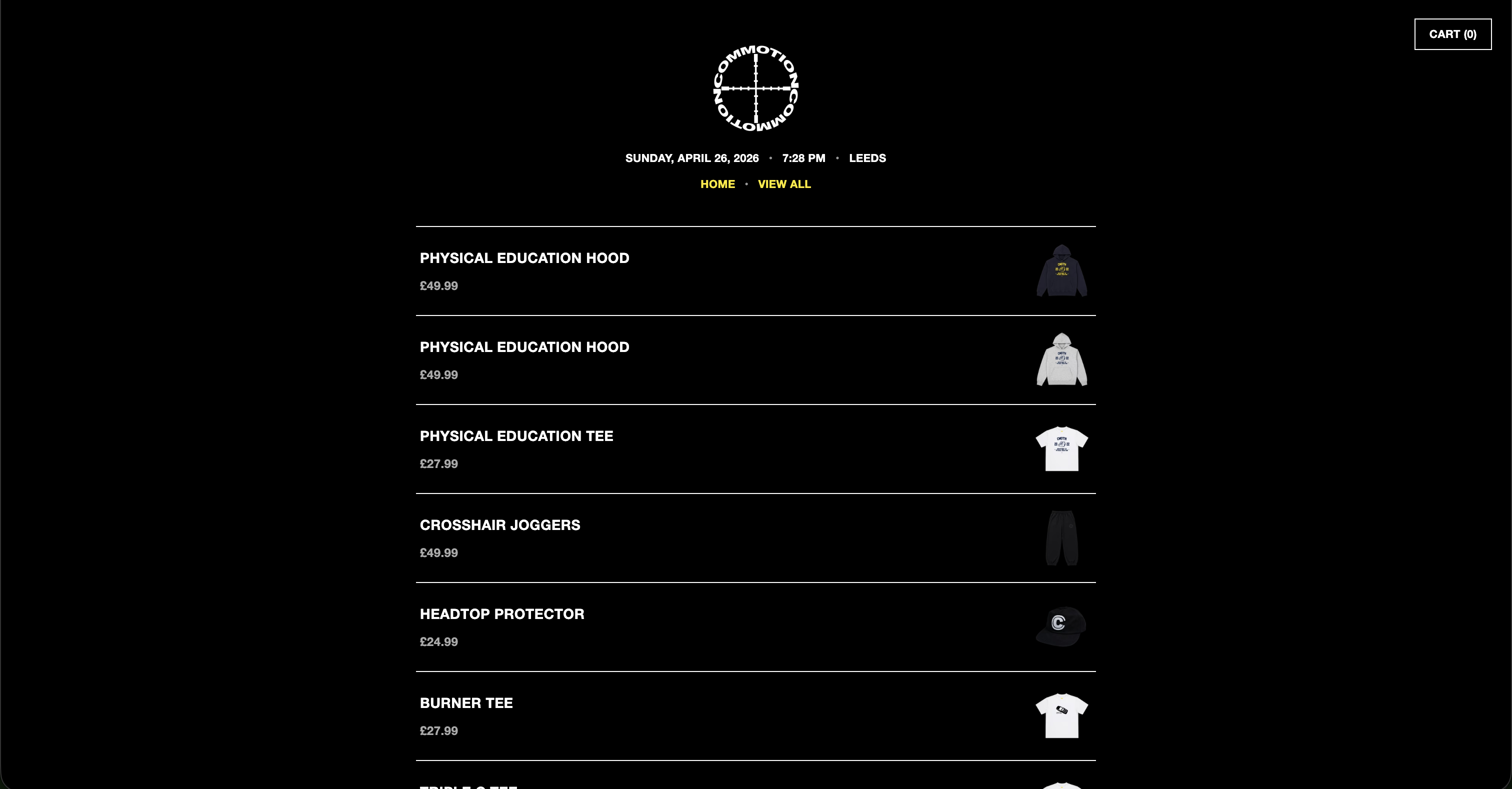 COMMOTION WEBSTORE – screen 1