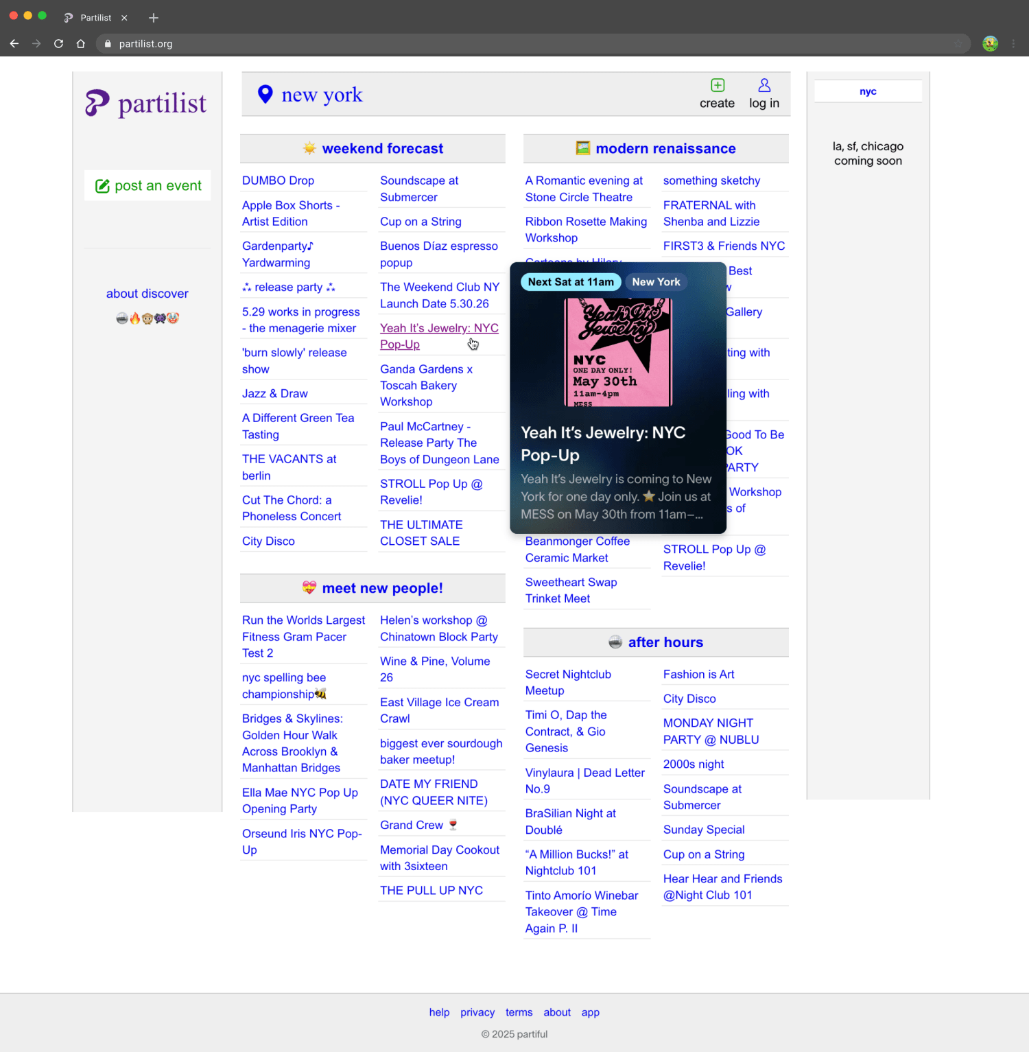 Partilist desktop homepage screenshot