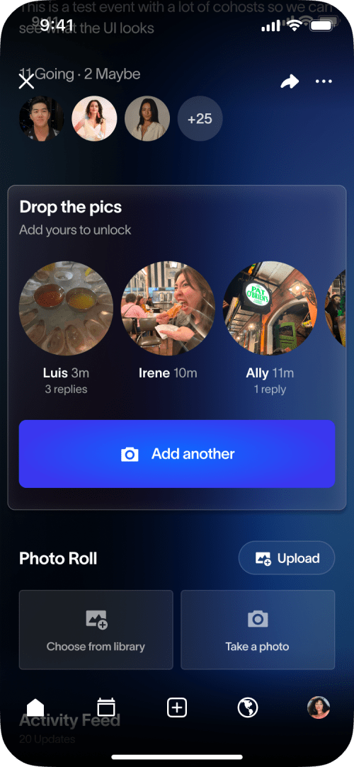 Unlocked event photos prompt after adding a photo