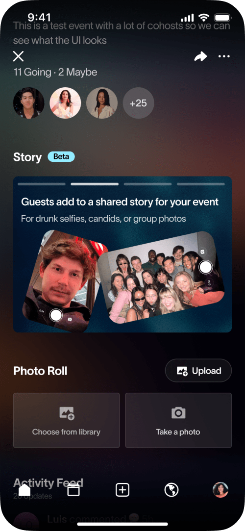 Photos story upsell concept with an event photo prompt