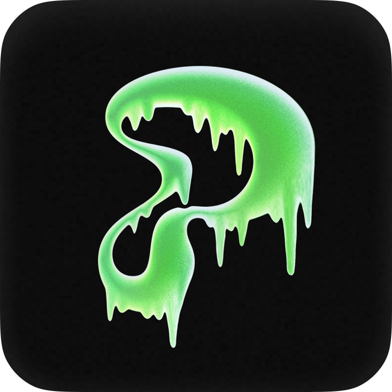 Green Partiful slime graphic on a black rounded square
