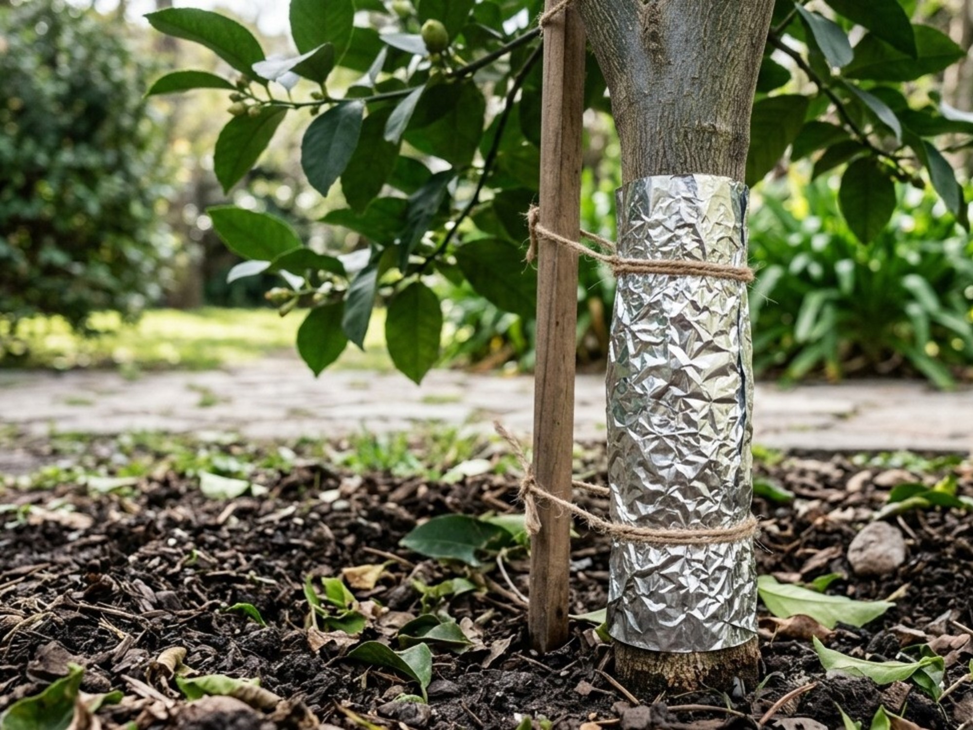 Cubrir el tronco de los limoneros jóvenes con papel aluminio ayuda a prevenir daños por cambios bruscos de temperatura en invierno