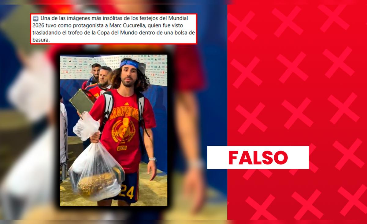 Verificación de noticia: Cucurella no llevó el trofeo oficial, sino una versión LEGO