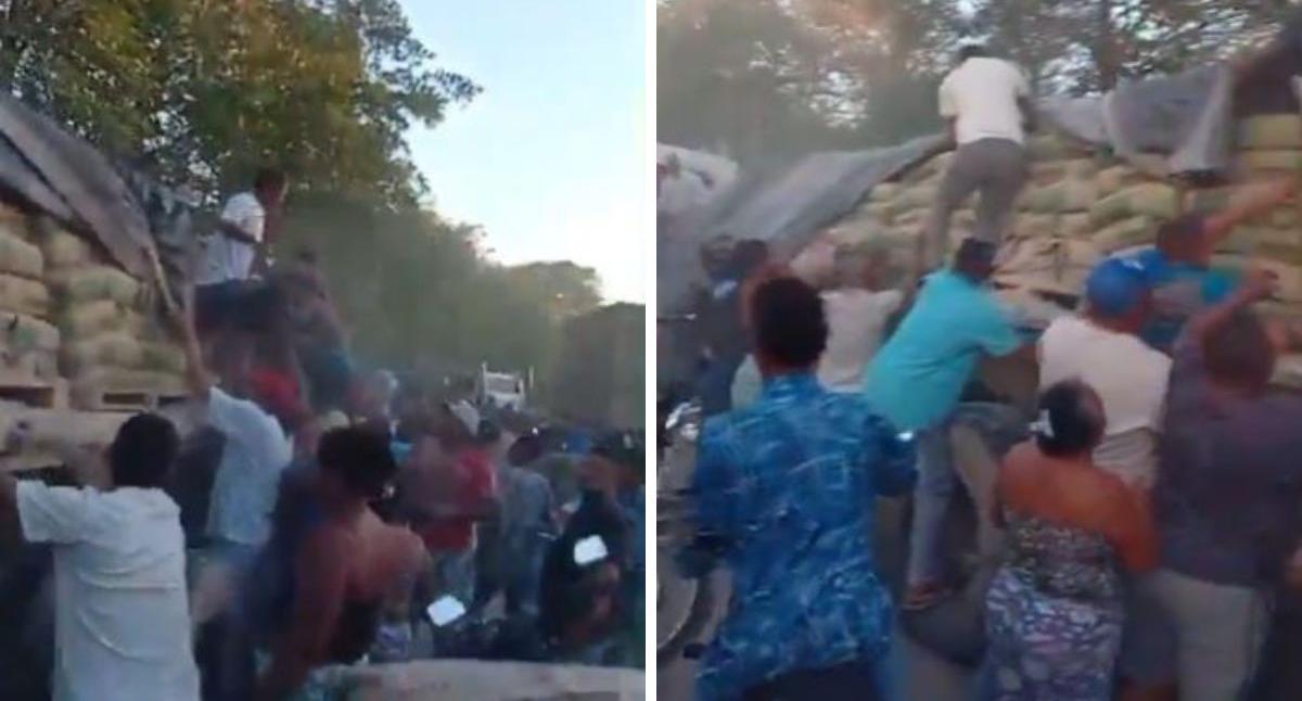 Ladrones saquearon mercancía tras accidente de camión en vía de Bolívar