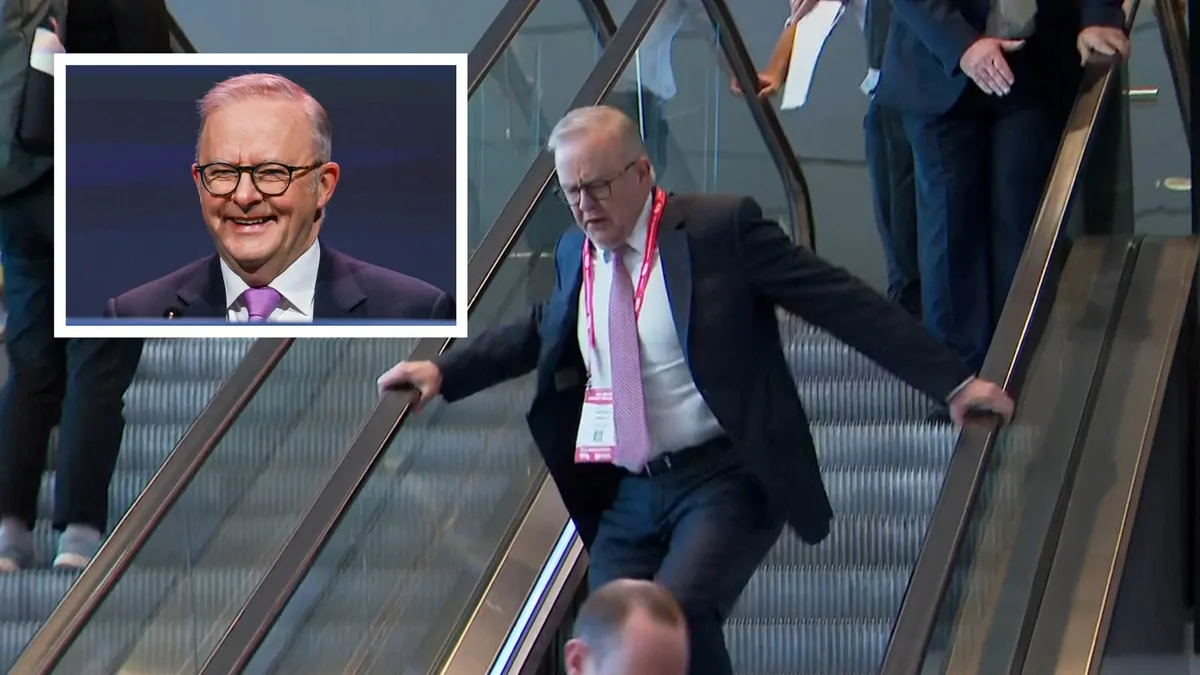 Anthony Albanese addresses escalator mishap and calls for Labor unity at 50th ALP Conference