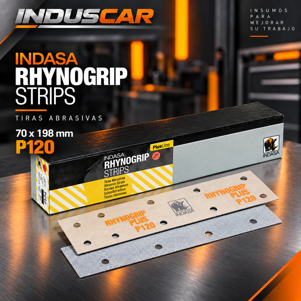 Lija con Velcro Rhynogrip Plus Line Strip 70x198 mm P120