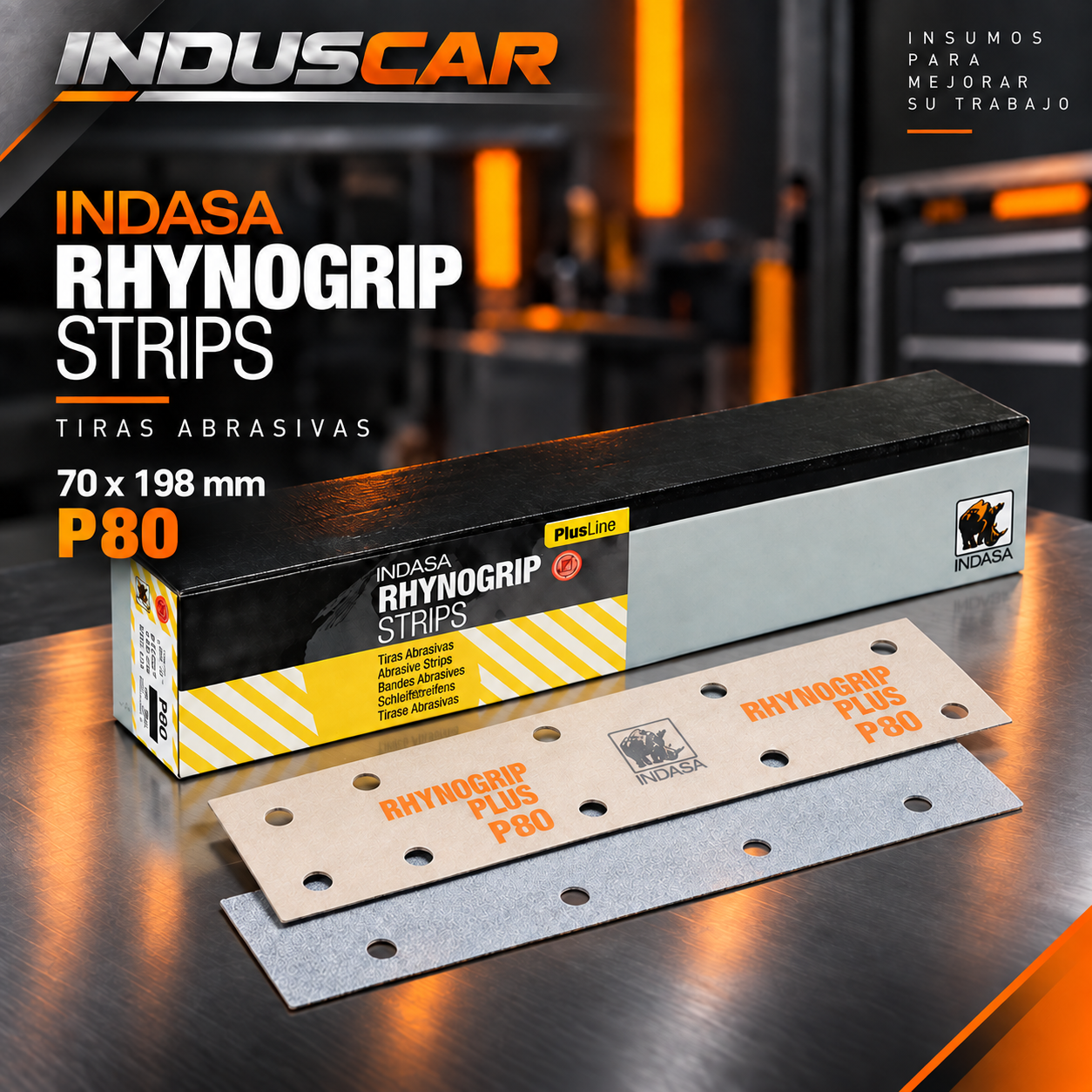 Lija con Velcro Rhynogrip Plus Line Strip 70x198 mm P80