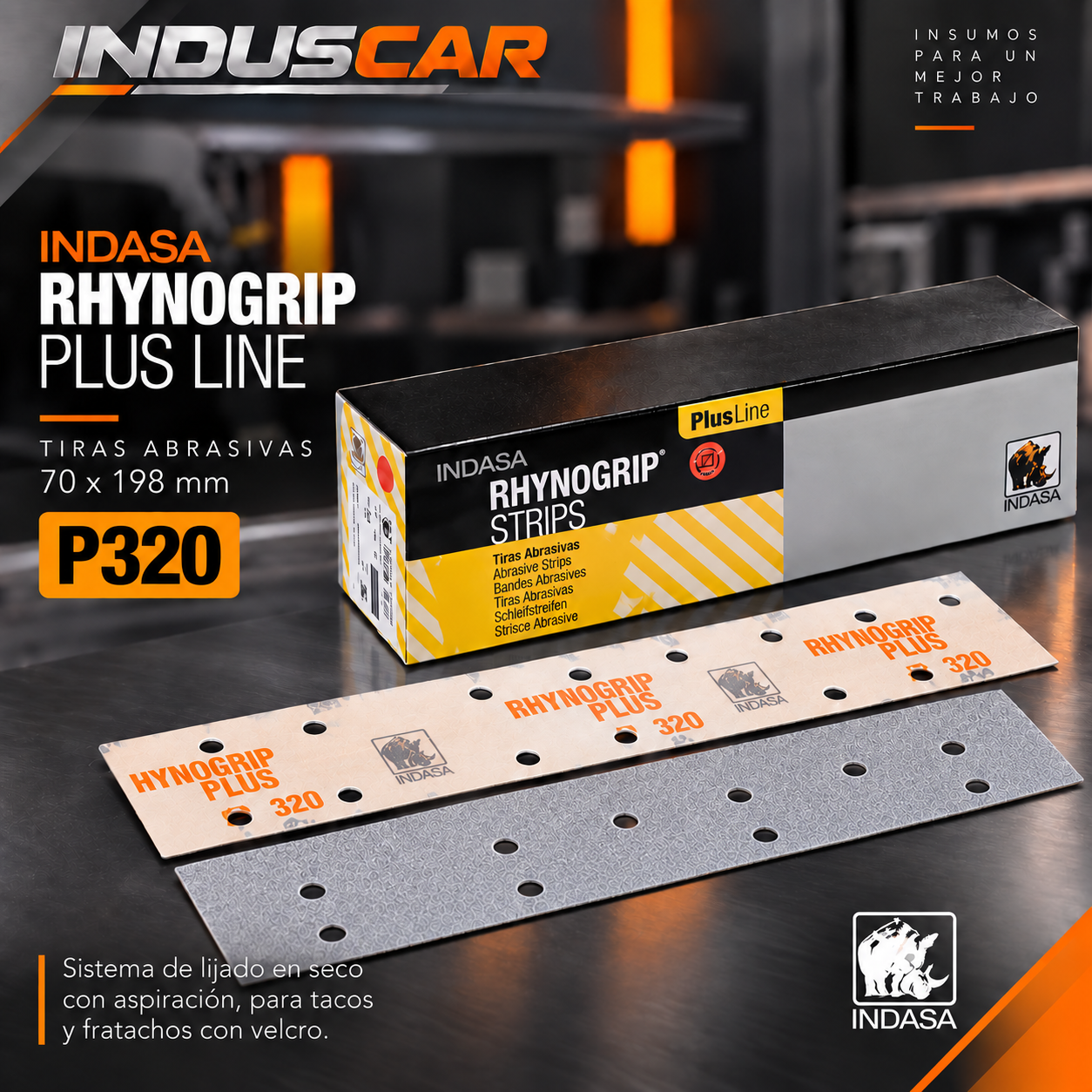 Lija con Velcro Rhynogrip Plus Line Strip 70x198 mm P320