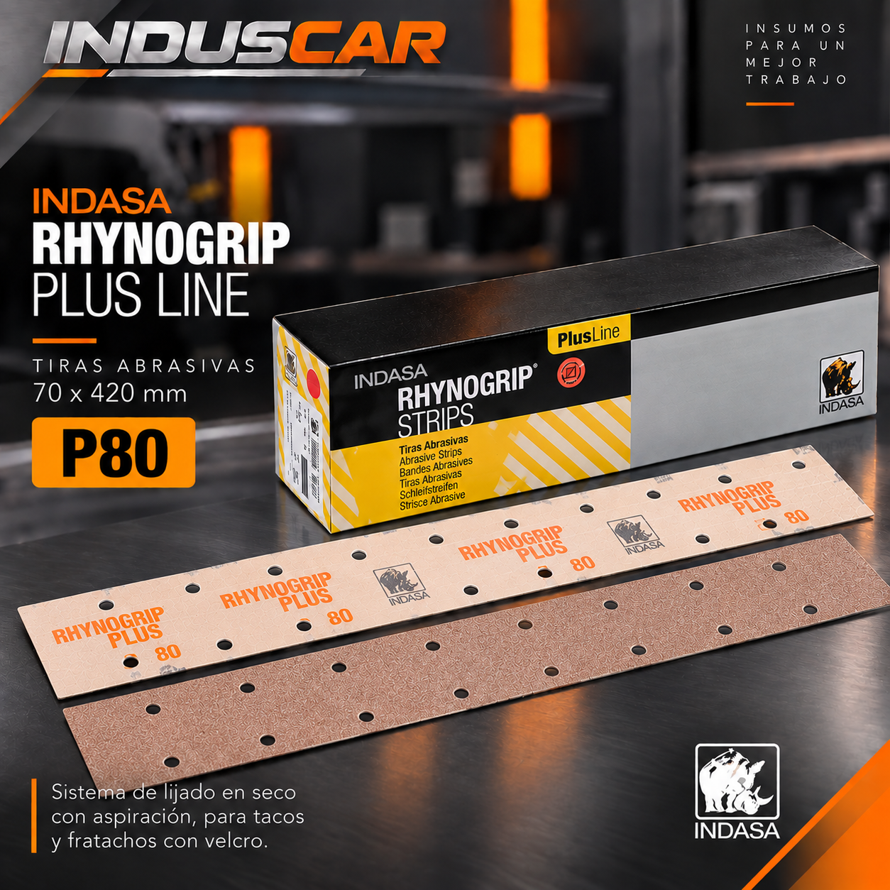 Lija con Velcro Rhynogrip Plus Line Strip 70x420 mm P80
