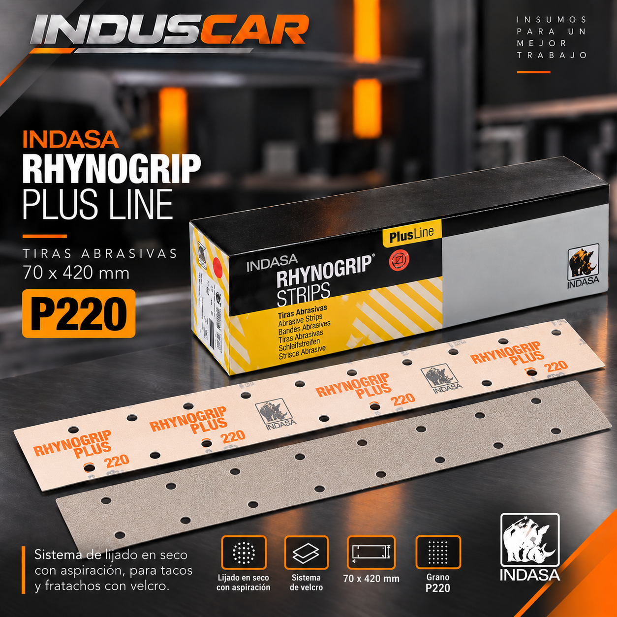 Lija con Velcro Rhynogrip Plus Line Strip 70x420 mm P220