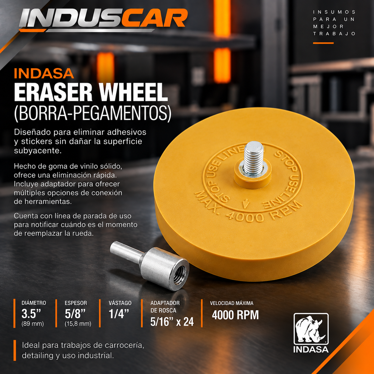 Rueda Borra Pegamentos Eraser Wheel con Adaptador 3.5"