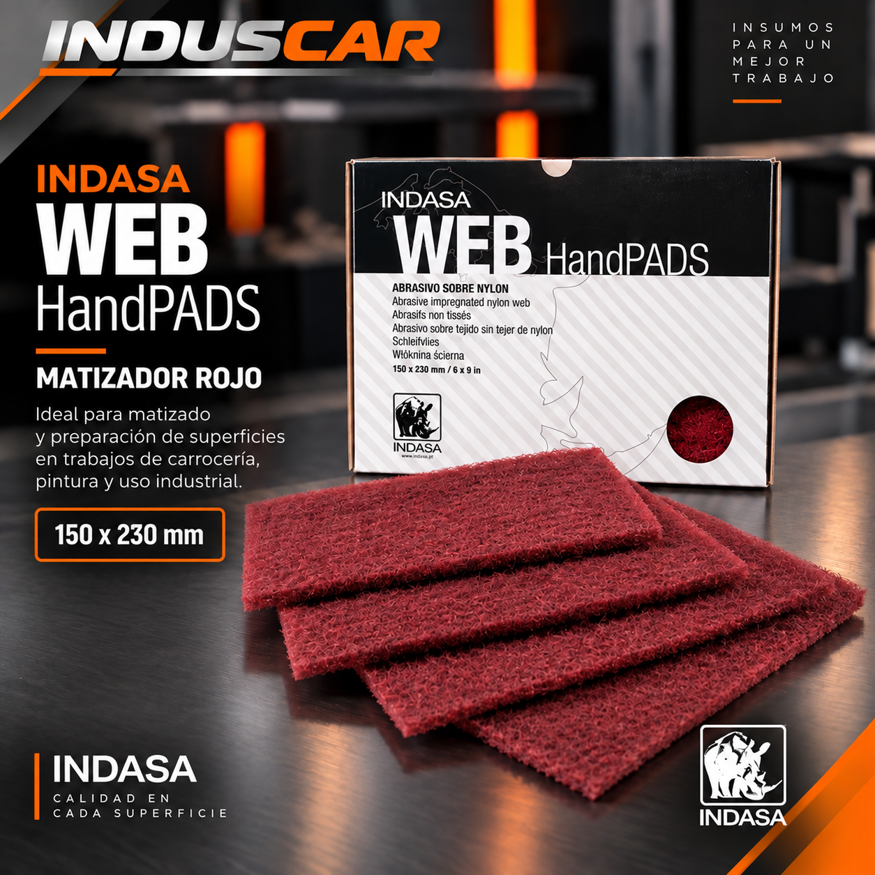 Matizador Rojo Abrasivo Nylon Indasa Web HandPads 150x230 mm