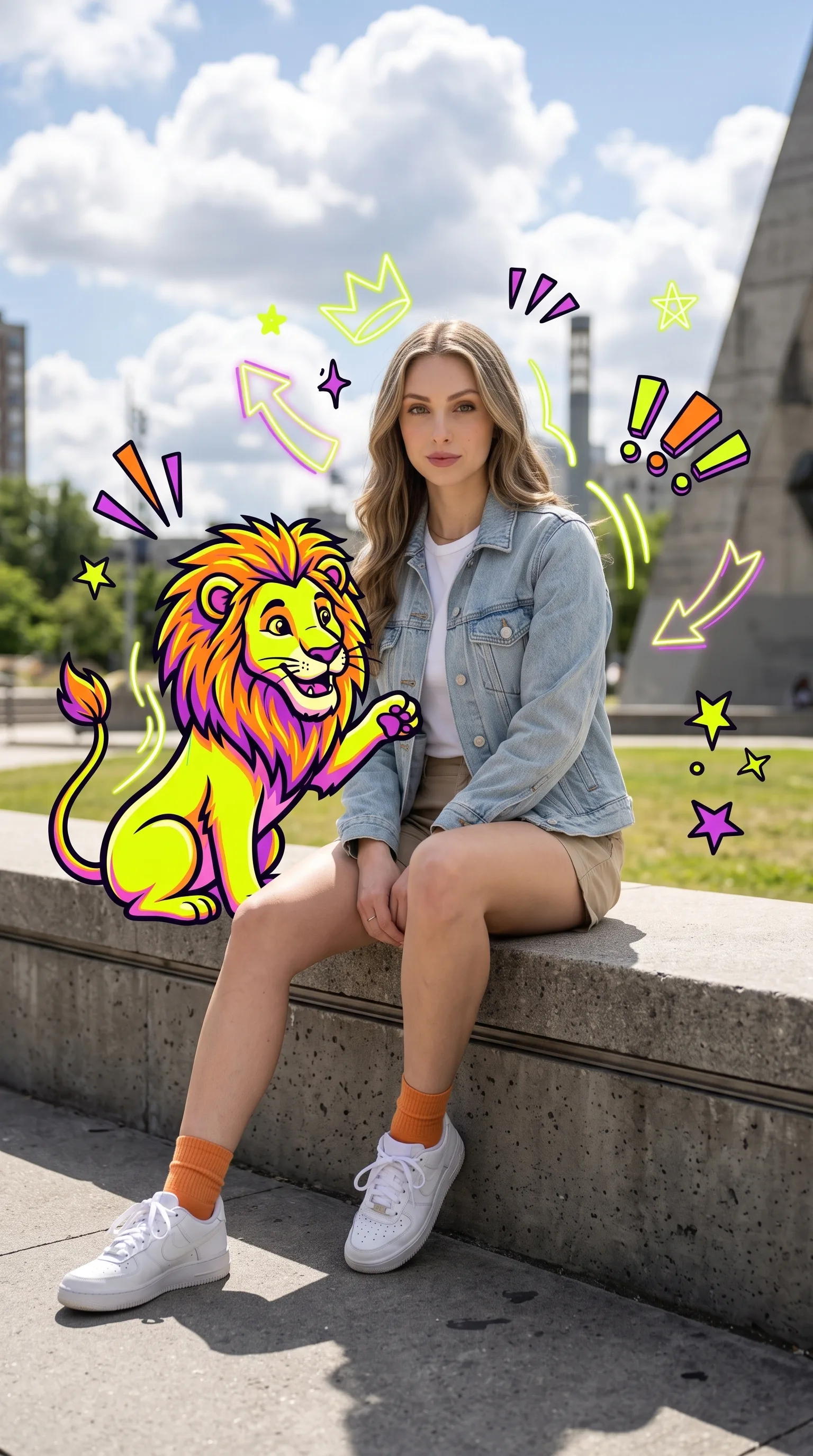 Hyper-Realistic Fashion Editorial AI Prompt | Cartoon Lion Mixed Media Portrait
