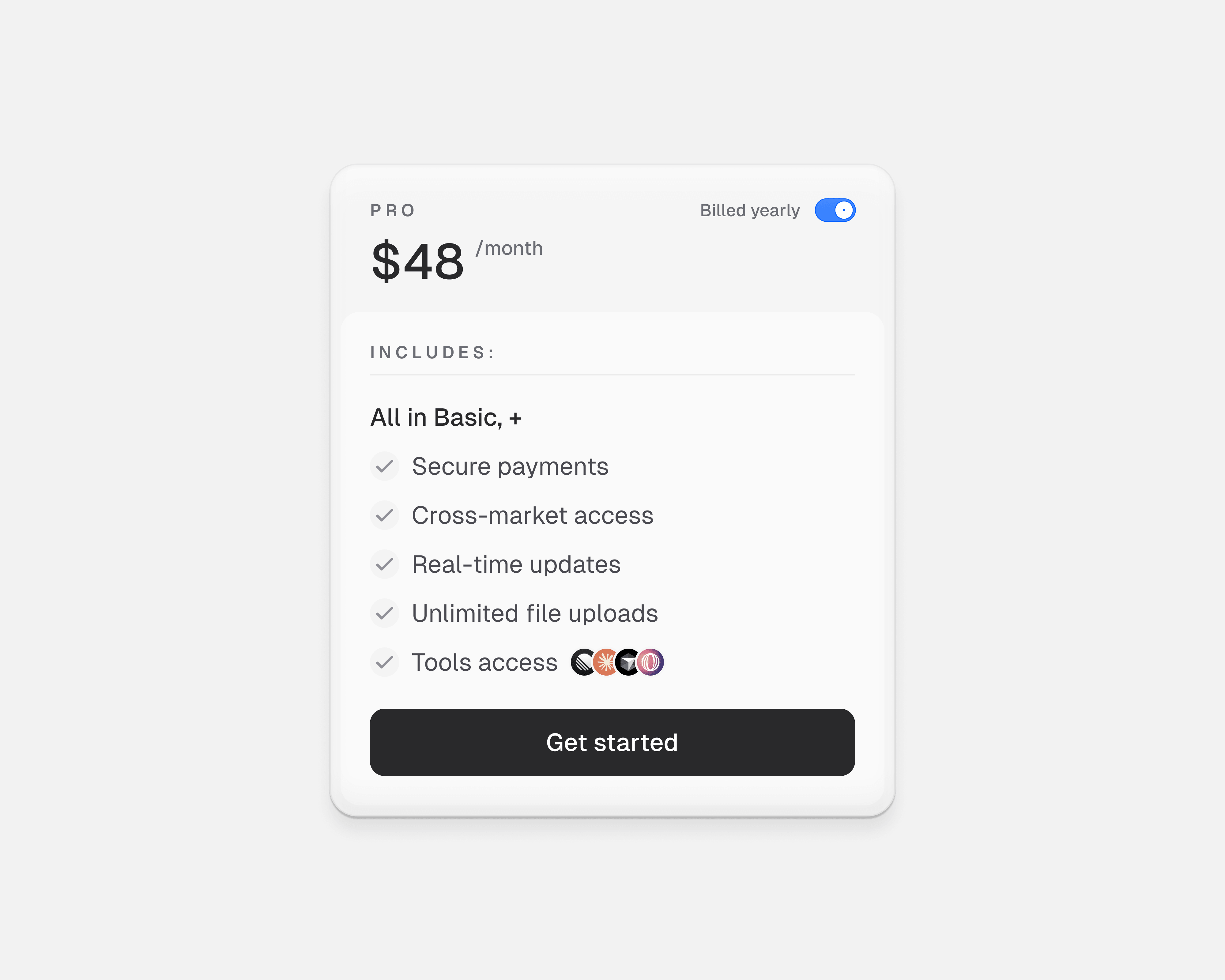 Subscription pricing card